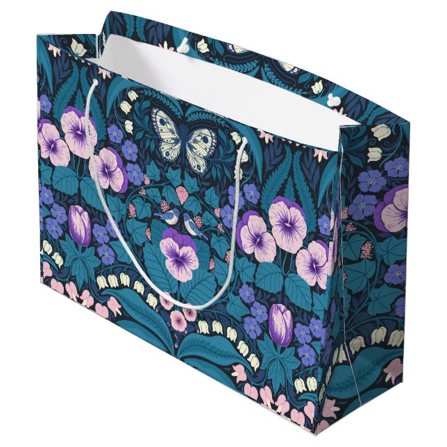 Pansies, birds and butterflies large gift bag (Back Angled)