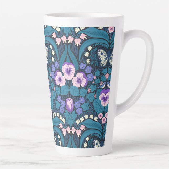 Pansies, birds and butterflies latte mug (Right)