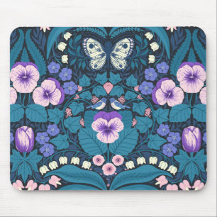 Pansies, birds and butterflies mouse mat