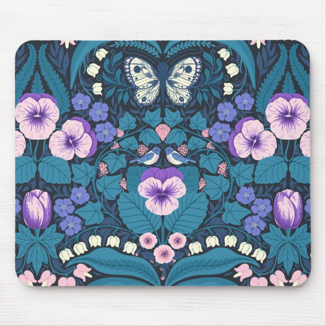 Pansies, birds and butterflies mouse mat (Front)