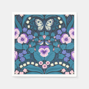 Pansies, birds and butterflies napkin