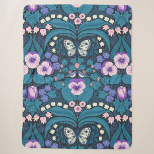 Pansies, birds and butterflies sherpa blanket