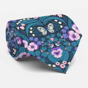 Pansies, birds and butterflies tie