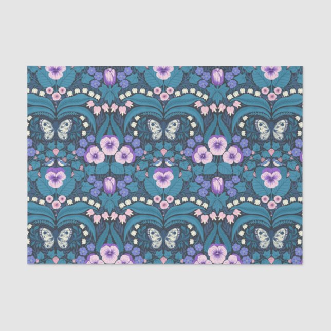 Pansies, birds and butterflies tissue paper (Front)