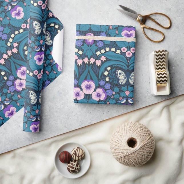 Pansies, birds and butterflies wrapping paper (Crafts)