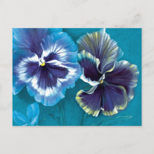 Pansies blue flower art postcard