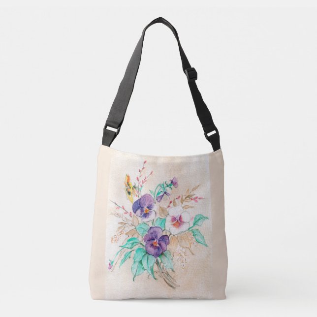 Pansies Bouquet Crossbody Bag (Front)