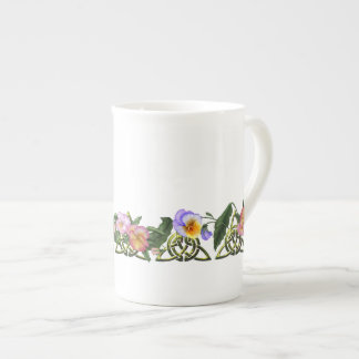 Pansies & Celtic Triskels Bone China Mug