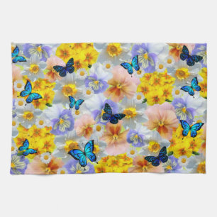 Pansies Daisies And Butterflies Tea Towel
