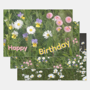Pansies, Daisies & Flowers Wrapping Paper Sheets