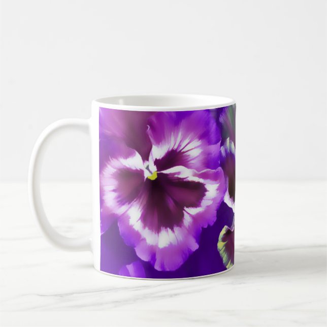 Pansies flower purple stylized art mug (Left)