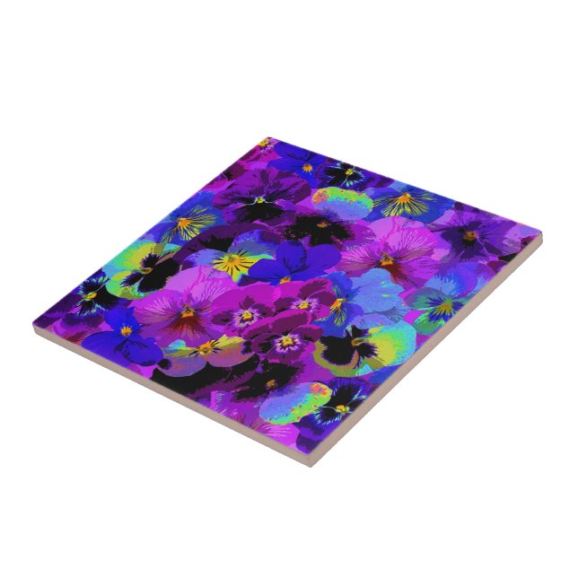 Pansies Flowers Ceramic Tile Purple Violet Colours (Side)