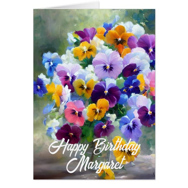Pansies Happy Birthday Greeting Card (Front)