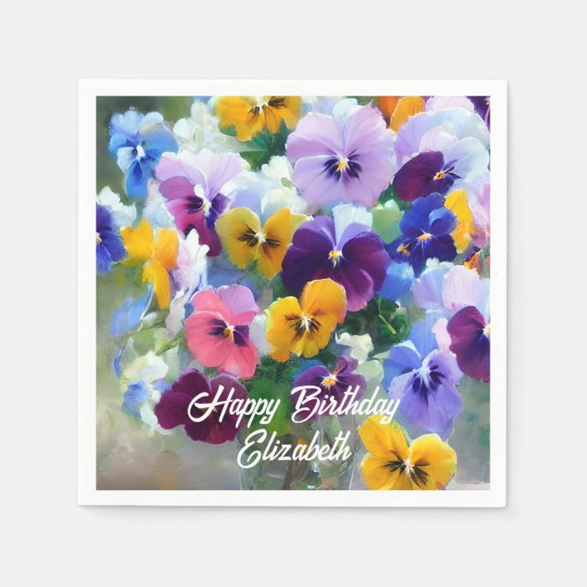 Pansies Happy Birthday Napkin (Front)