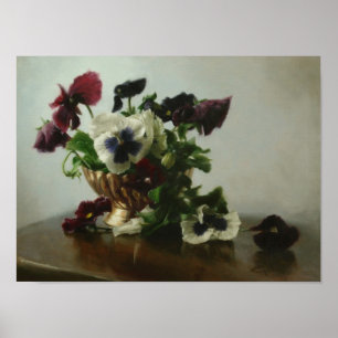 Pansies in a Brass Bowl Poster