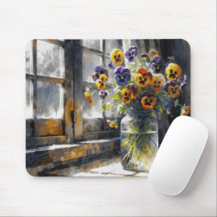 Pansies In a Glass Jar Mouse Mat