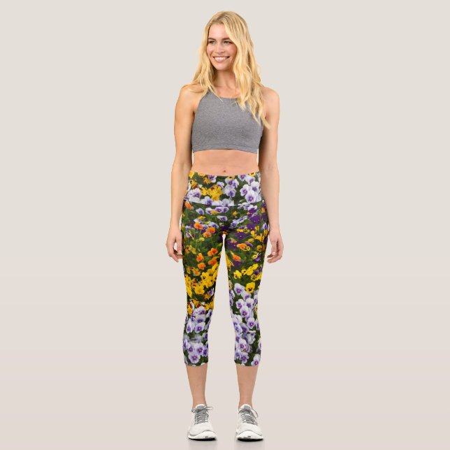 pansies in the garden. Natural image Capri Leggings (Front)