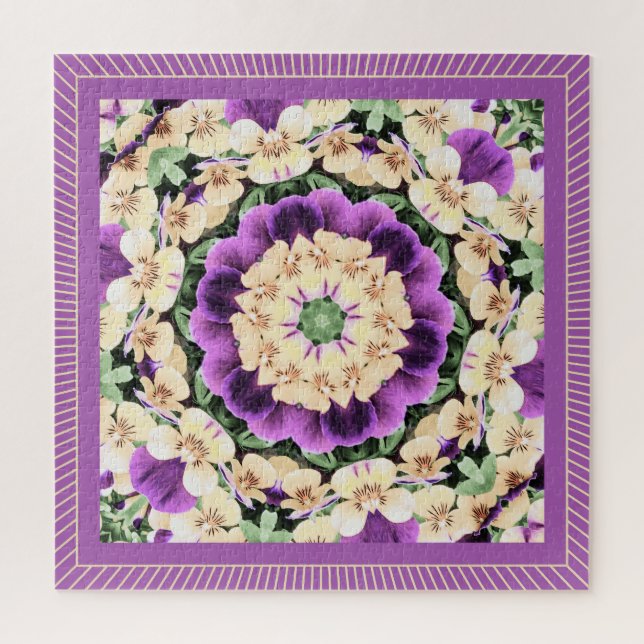 Pansies Mandala: Antique Purple Jigsaw Puzzle (Vertical)