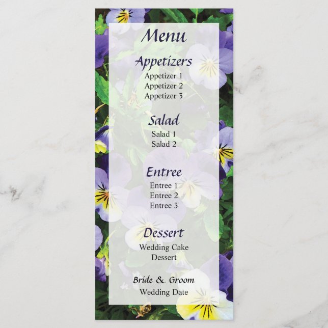 Pansies Menu... Menu (Front)