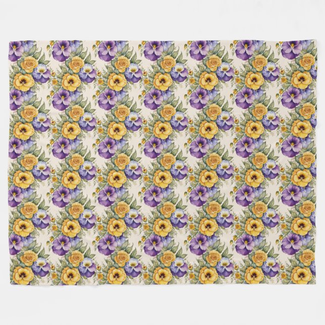 Pansies Modern Vintage Floral Fleece Blanket (Front (Horizontal))