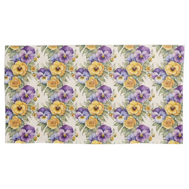 Pansies Modern Vintage Floral Pillowcase (Front)