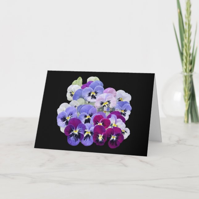 Pansies on a Black Background Thank You Note Card (Front)