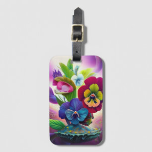Pansies on a clamshell luggage tag