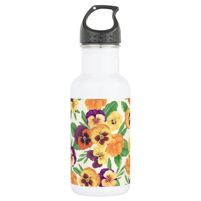 Pansies on off white 532 ml water bottle (Front)