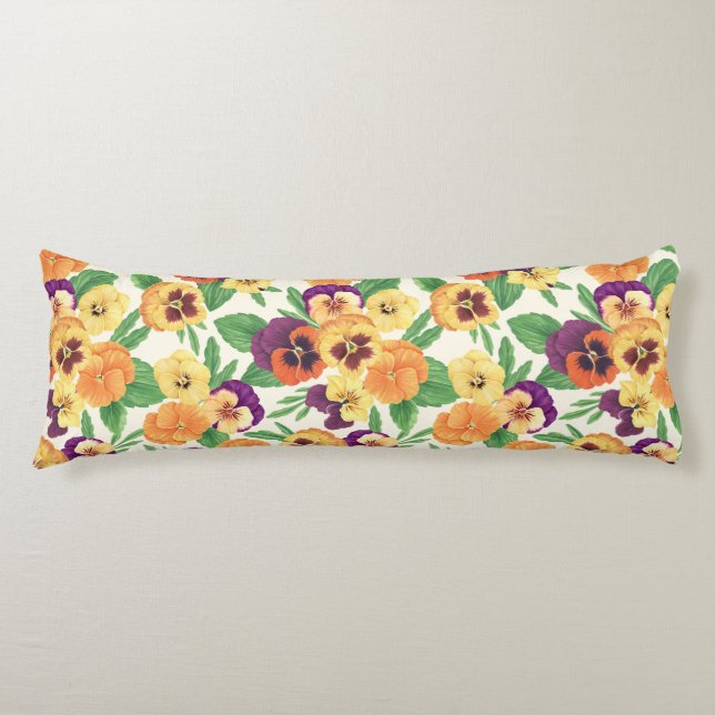 Pansies on off white body cushion (Front)