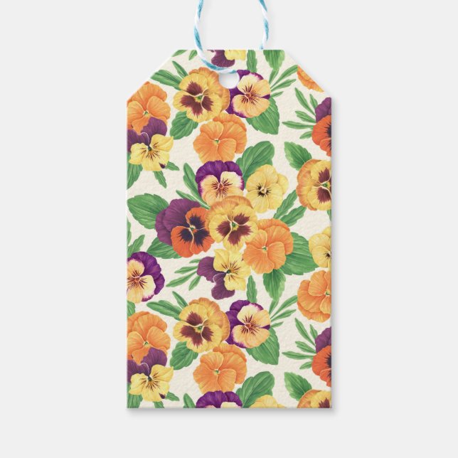 Pansies on off white gift tags (Front)