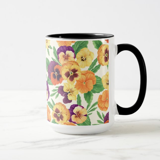 Pansies on off white mug (Right)
