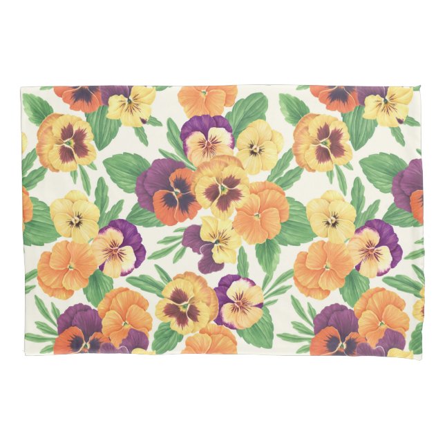 Pansies on off white pillowcase (Front-Left)