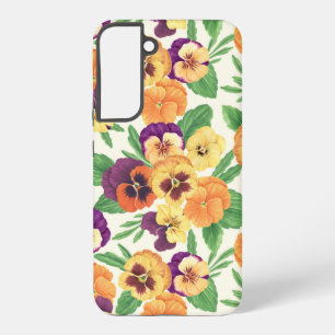 Pansies on off white samsung galaxy case