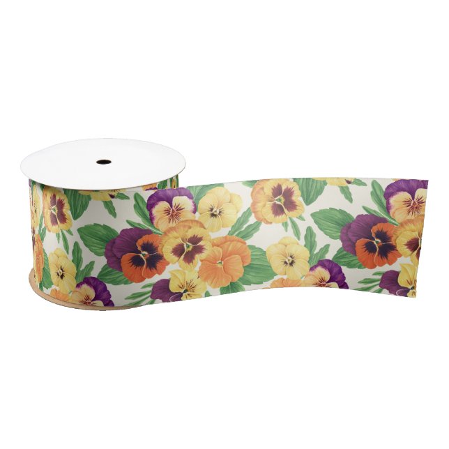 Pansies on off white satin ribbon (Spool)