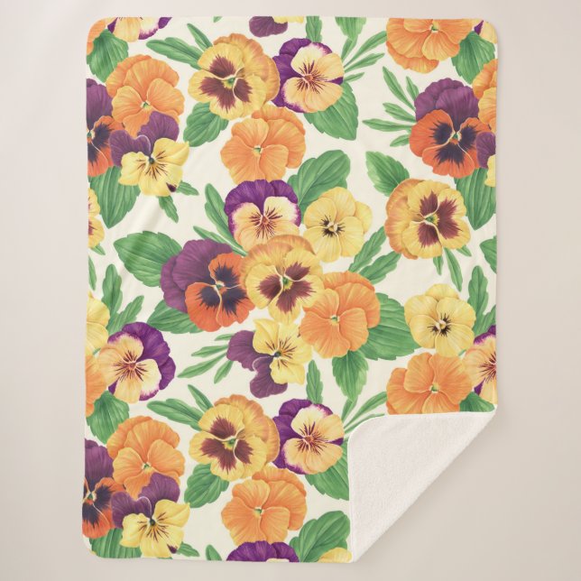 Pansies on off white sherpa blanket (Front)