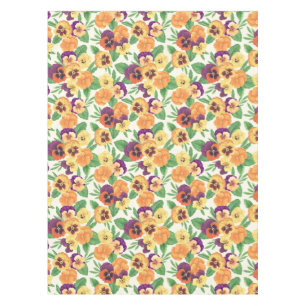 Pansies on off white tablecloth