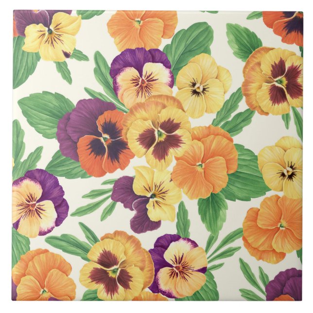Pansies on off white tile (Front)