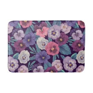 Pansies on plum violet bath mat