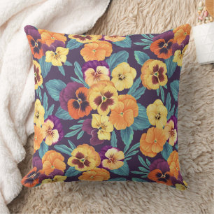 Pansies on plum violet cushion