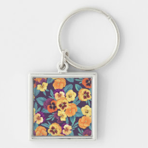 Pansies on plum violet key ring