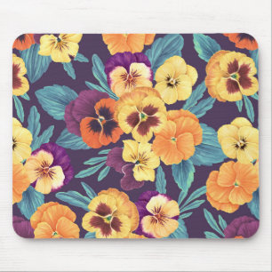 Pansies on plum violet mouse mat