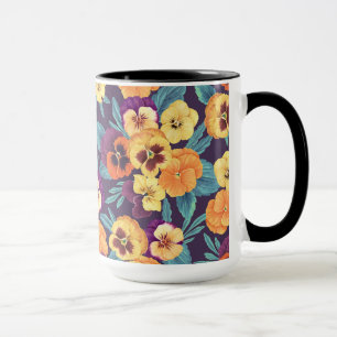 Pansies on plum violet mug