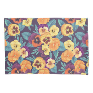 Pansies on plum violet pillowcase