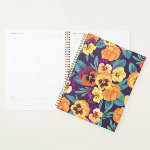 Pansies on plum violet planner