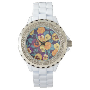 Pansies on plum violet watch
