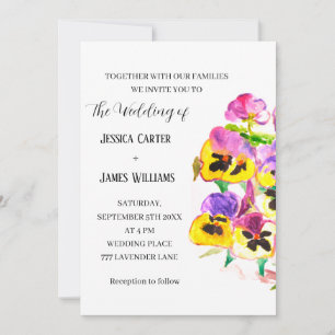 Pansies Pansy Floral Watercolor Wedding Invitation