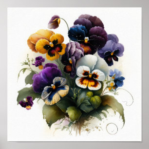 Pansies Pansy Flower Art Print Poster