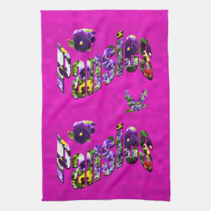 Pansies Picture Logo With Pansies On Hot Pink, Tea Towel