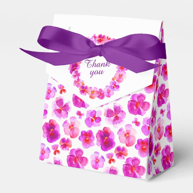 Pansies pink watercolor art thank you gift box (Front Side)