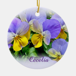 Pansies - Purple and Yellow Ceramic Tree Decoration